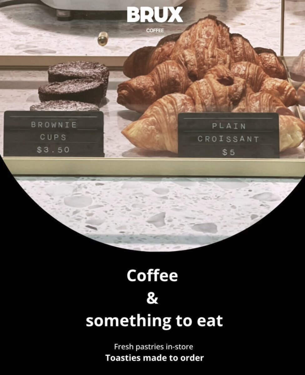 Fresh brownie cups and croissants on display